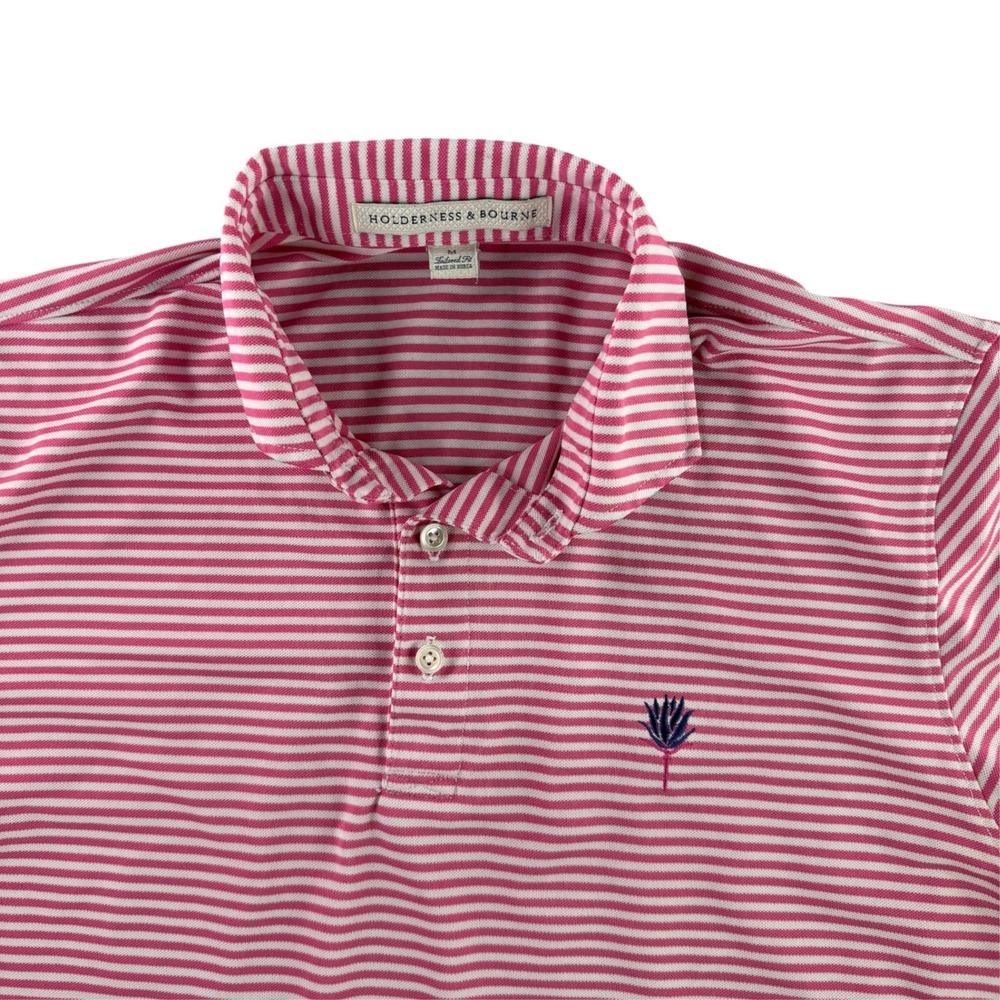Holderness & Bourne Polo Shirt Mens M Pink Striped Colorado Golf Club Tailored